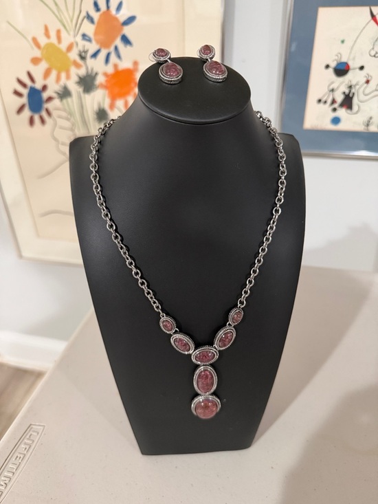 Napier Jewelry - Napier Silver toned Pink Gemstone Necklace and Earrings Set